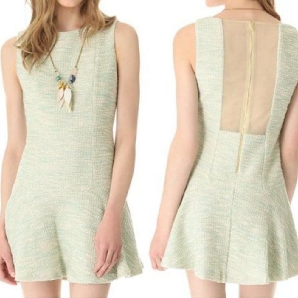 Alice + Olivia Lora Tweed Drop Waist Sheer Back Mini Dress
